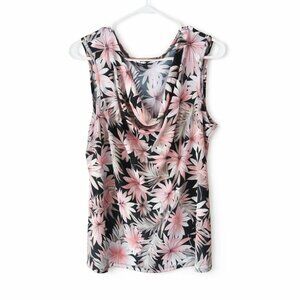 Sami & Jo Floral Cowl Neck Sleeveless Blouse Size XL Pink & Black